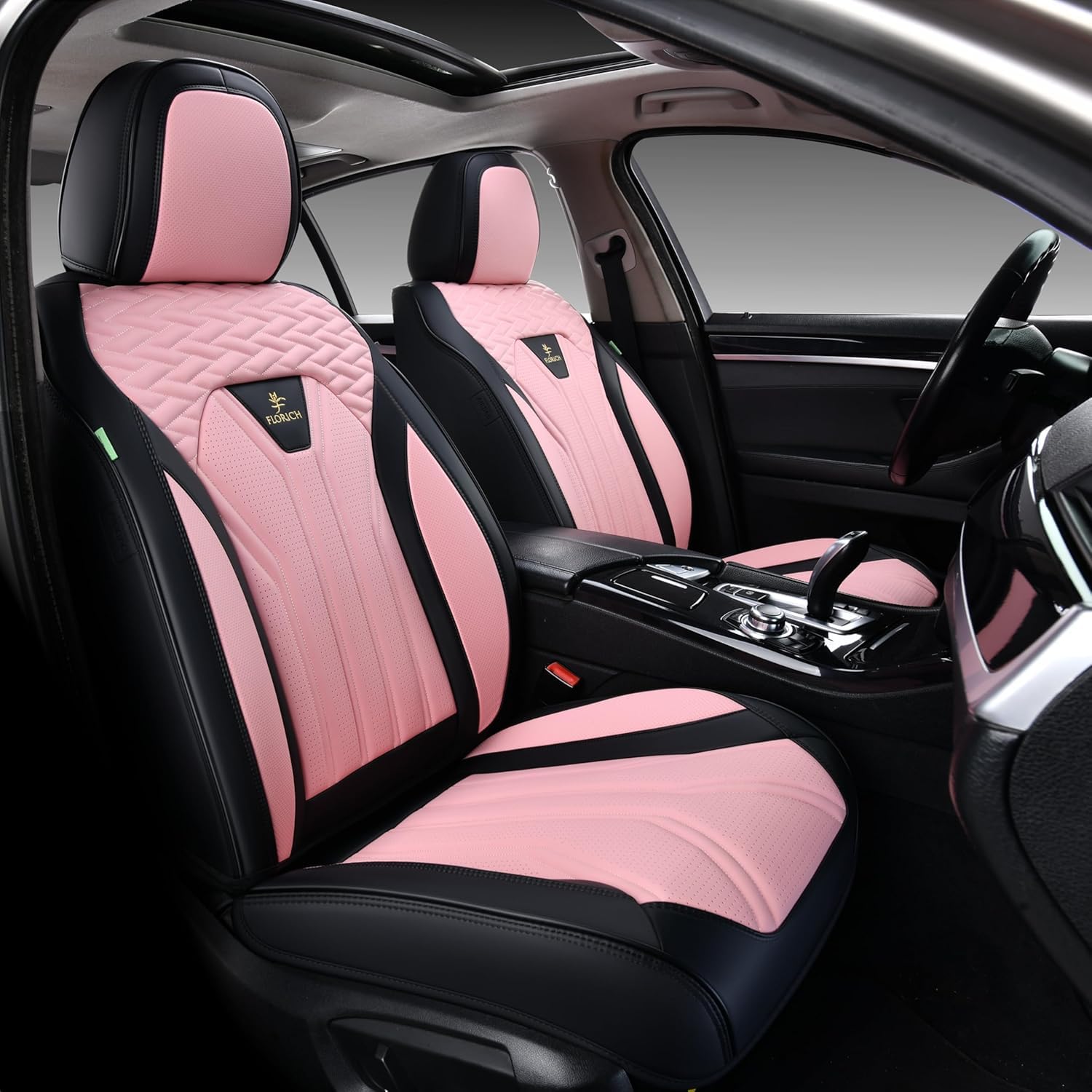 FLORICH pink leather seat covers for rear seats with stylish protection