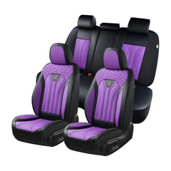 FLORICH purple and black seat covers on full set for universal fit and protection.