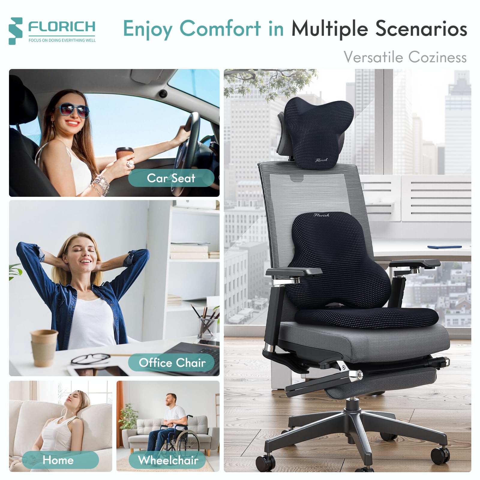 FLORICH three-piece-set assembled on a chair enhances posture