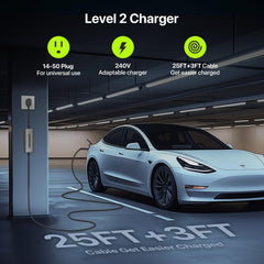 FlowGo shows a 25ft cable for flexible charging in multiple locations