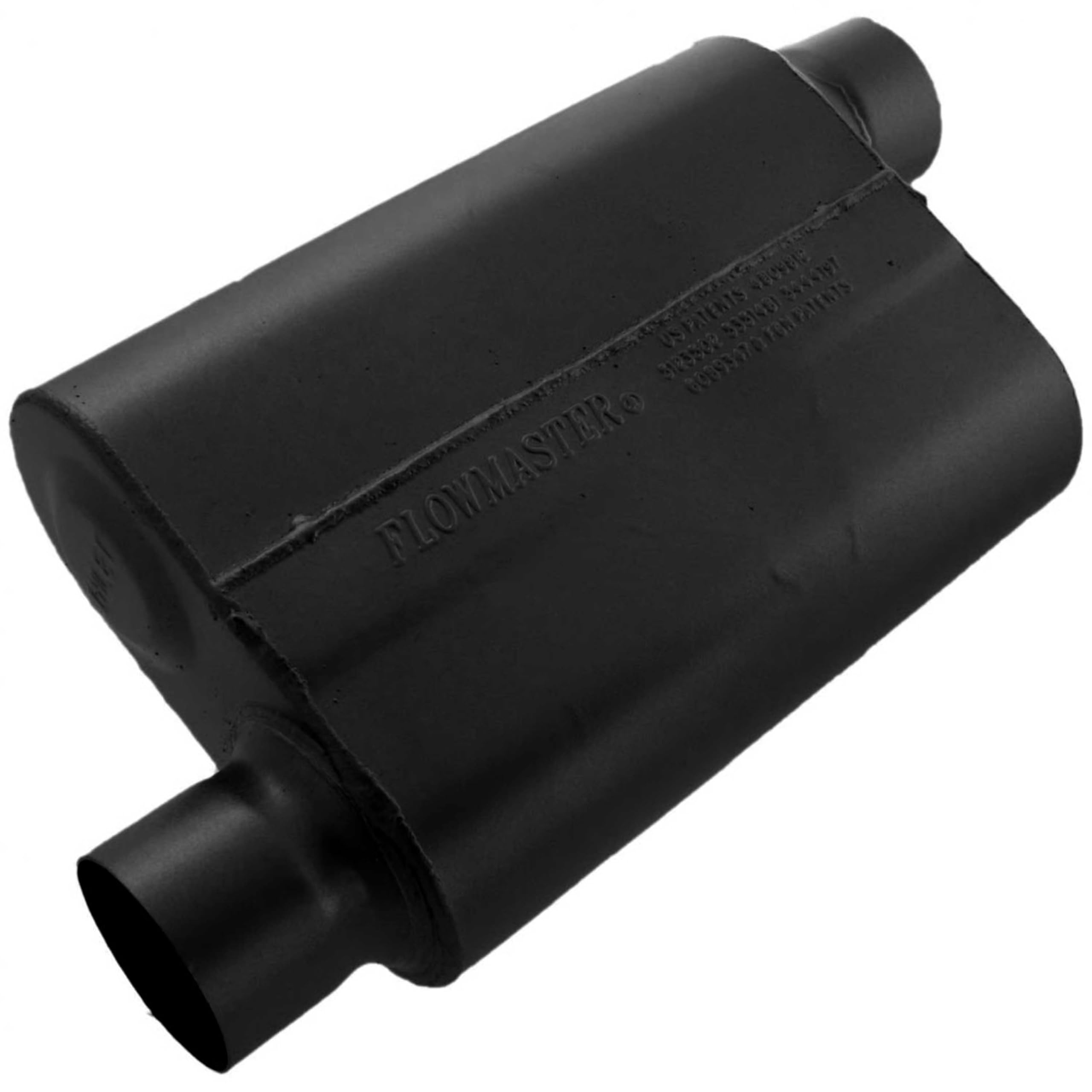 Flowmaster 40 Series muffler front view showing bold sound profile for muscle cars