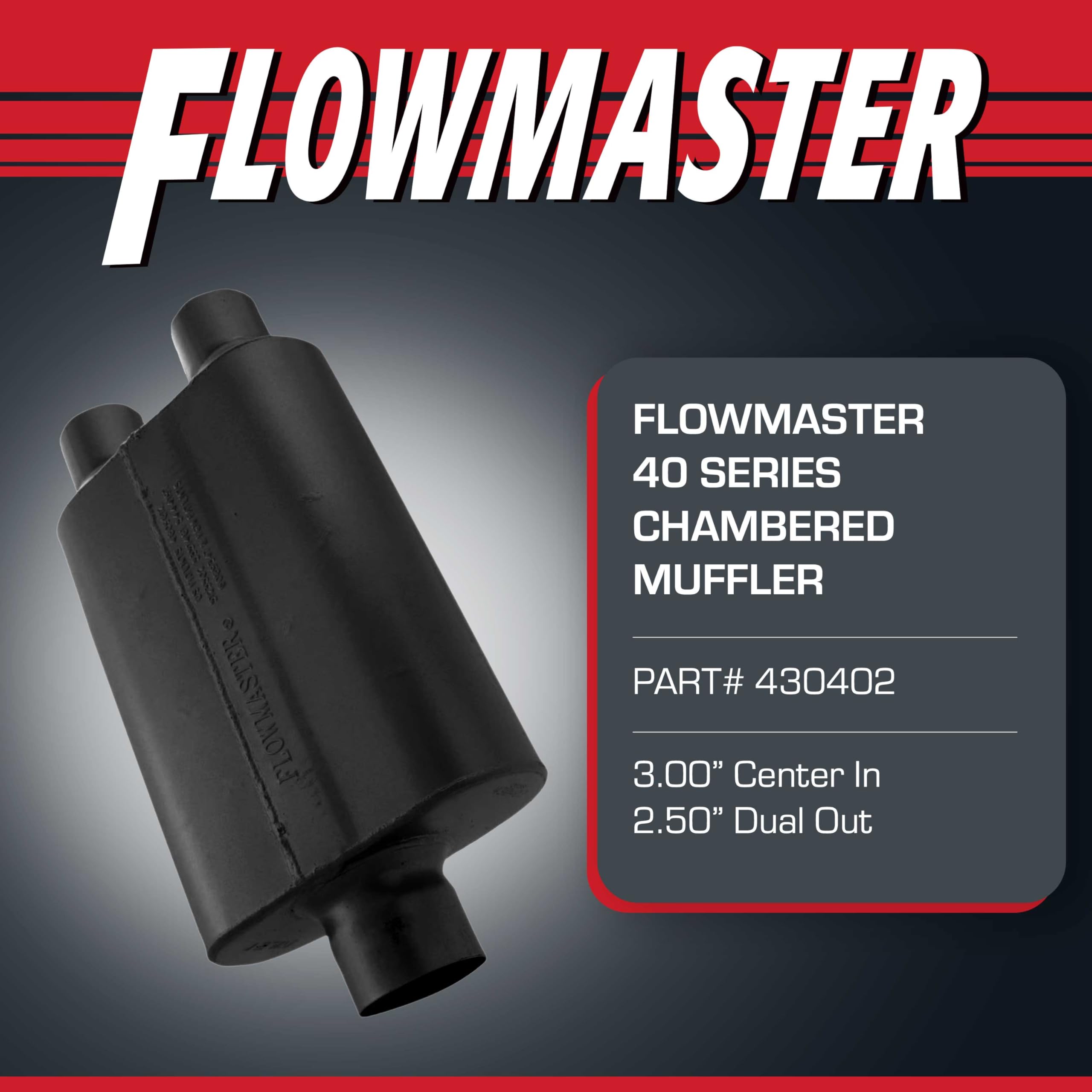 Flowmaster 40-Series muffler side profile demonstrates compact fit for trucks and SUVs.