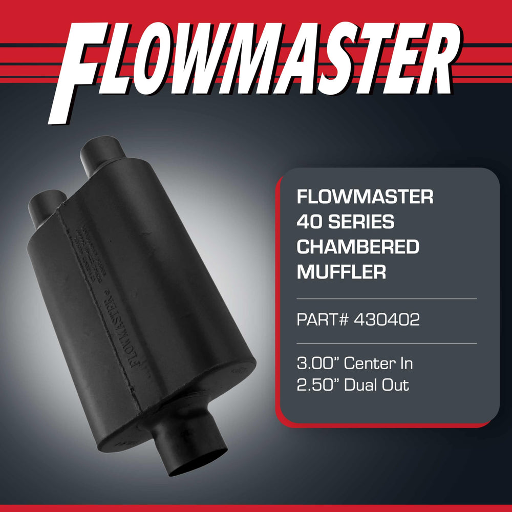 Flowmaster 40-Series muffler side profile demonstrates compact fit for trucks and SUVs.