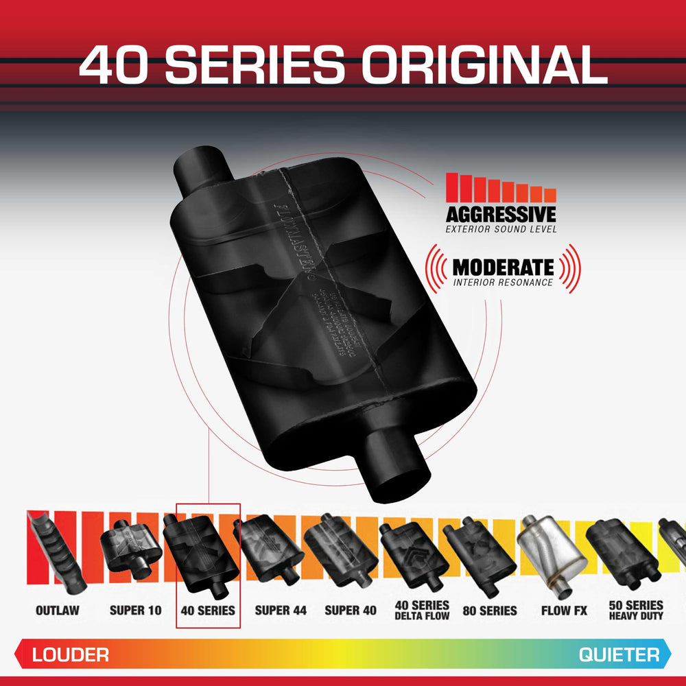 Flowmaster 40 Series two-chamber design detail for enhanced exhaust note.