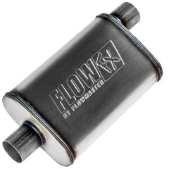 Flowmaster Flow FX chambered muffler body in stainless steel for durable, balanced street performance.