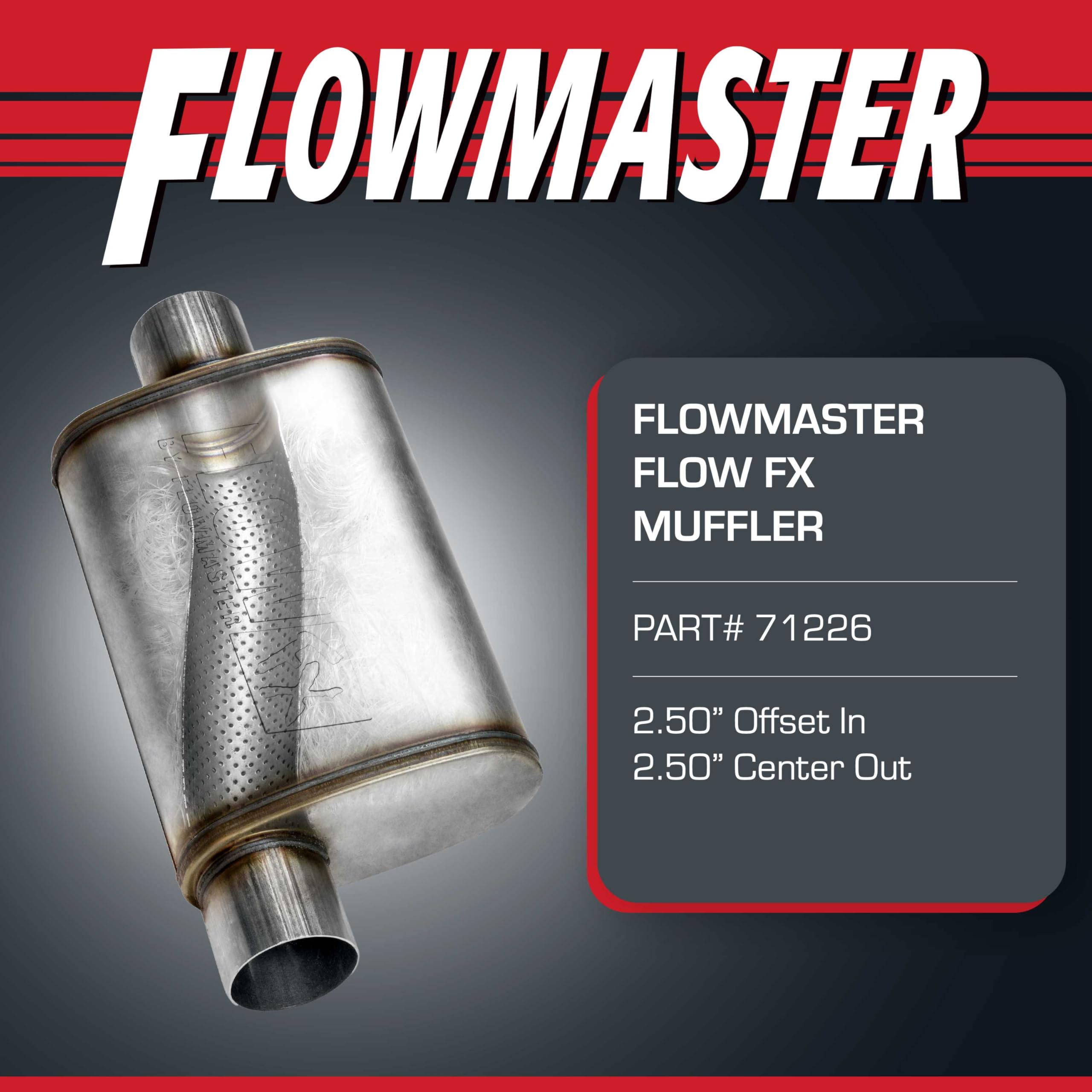 Flowmaster Flow FX inlet-outlet configuration shown for versatile fitment.