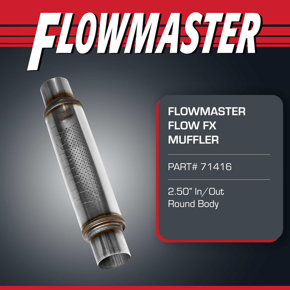 Flowmaster Flow FX muffler in stainless steel highlighting durability and corrosion resistance