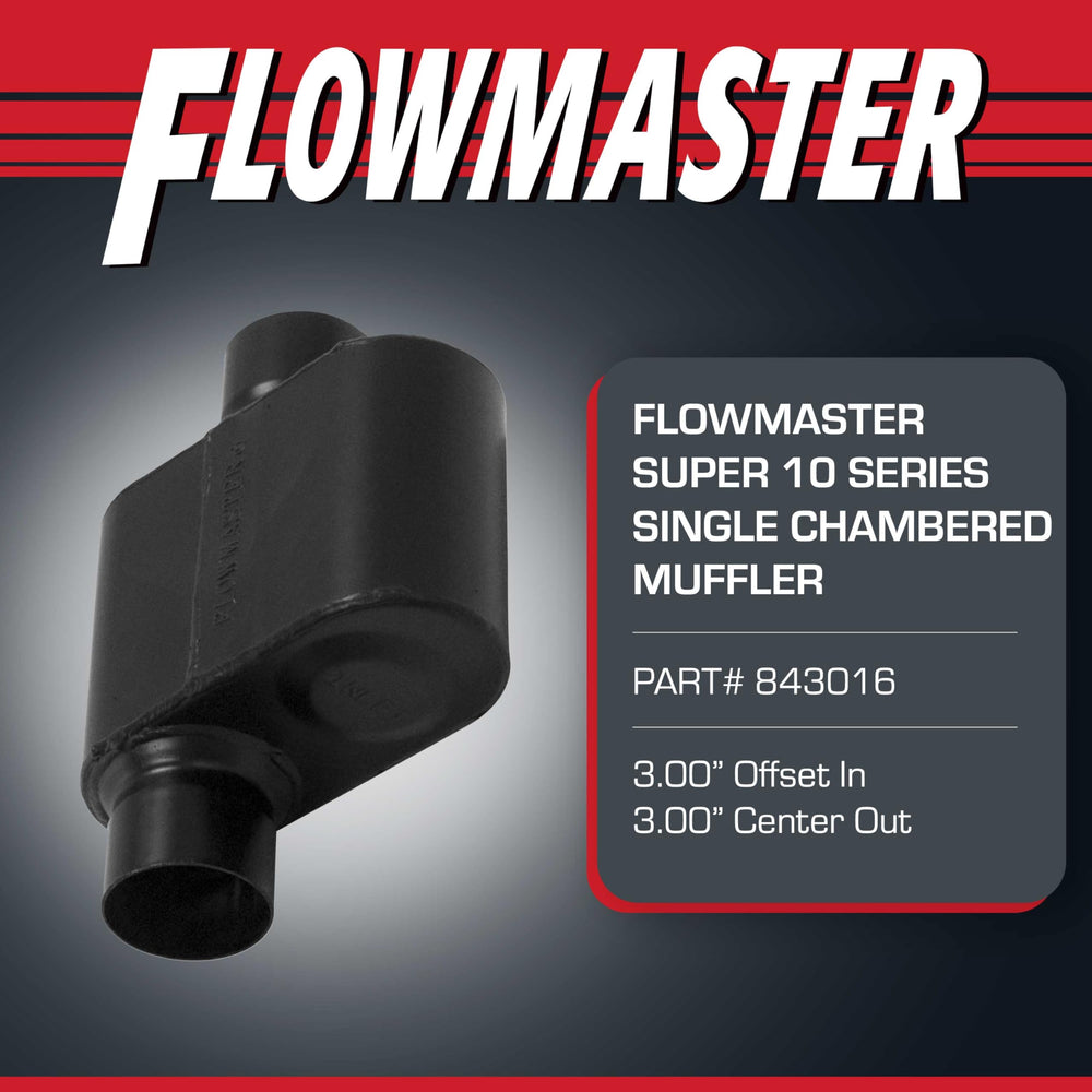 Flowmaster Super 10 Series chambered design highlights aggressive tone and flow.