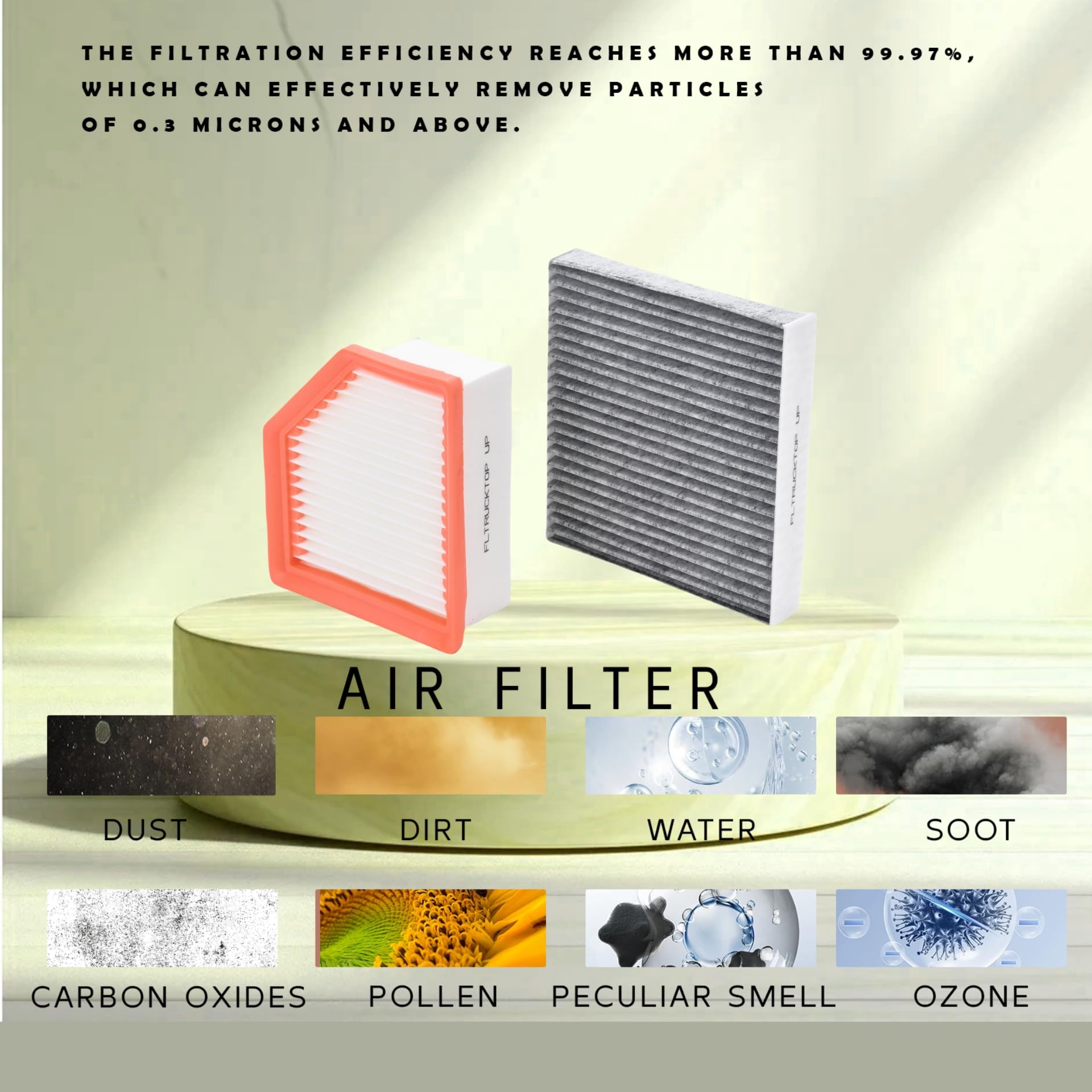 FLTRUCKTOP activated carbon filter reduces odors for a fresher cabin experience.