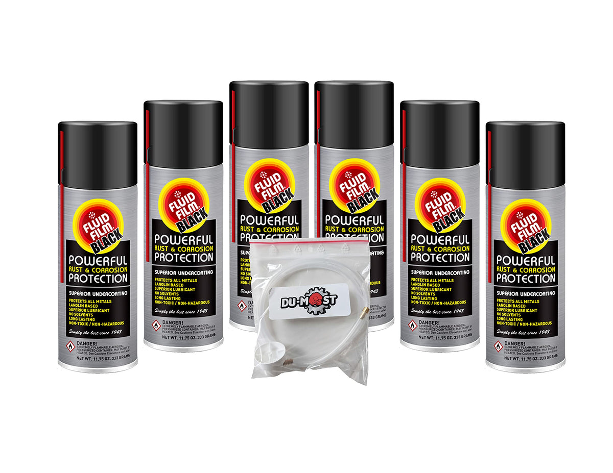 Fluid Film Black six-aerosol cans provide comprehensive corrosion protection and lubrication.