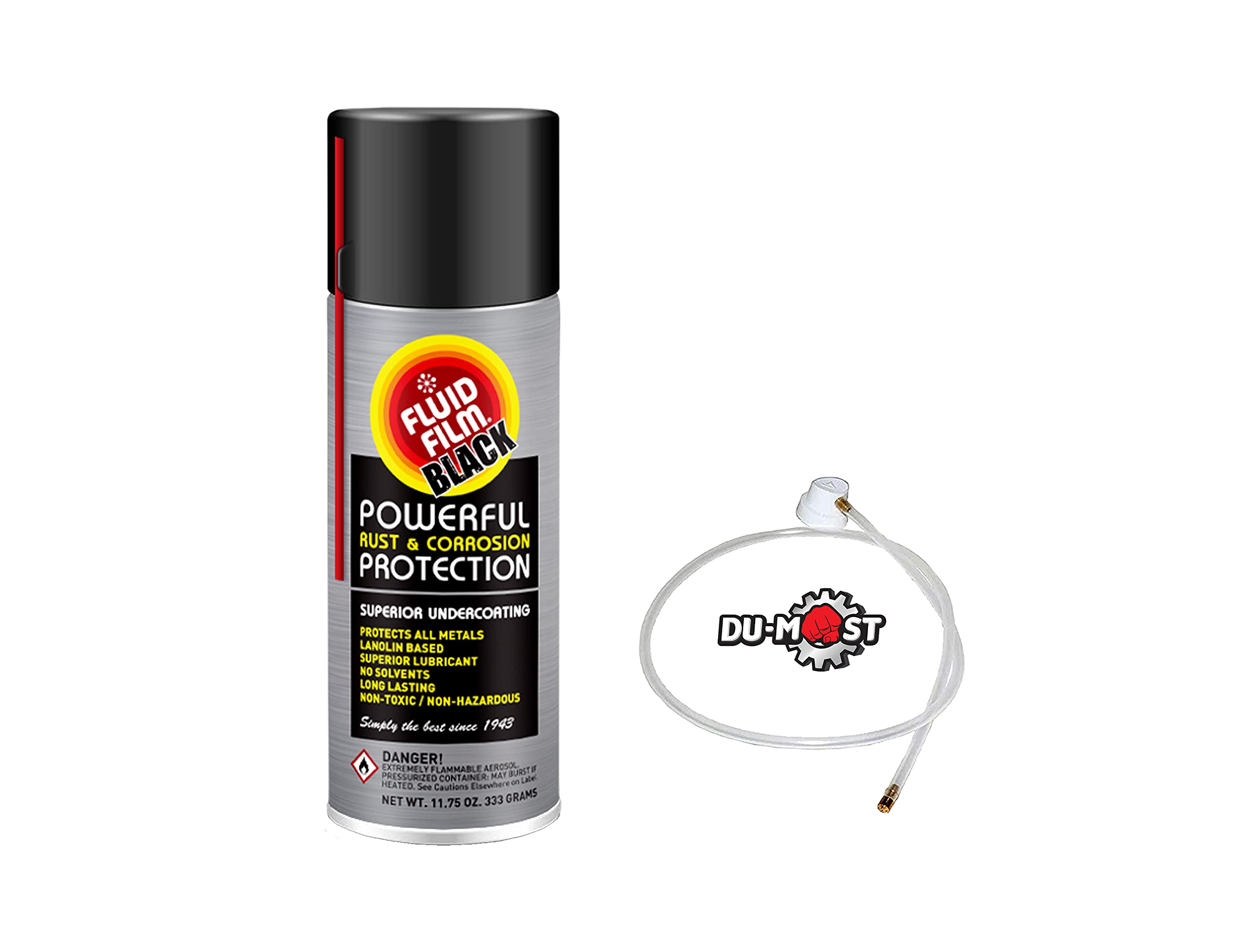 Fluid Film Black 24-inch extension hose reaching tight spaces for even application.