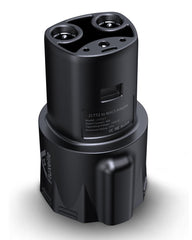 Fluxelle J1772 to Tesla adapter front view for versatile on-the-road charging.