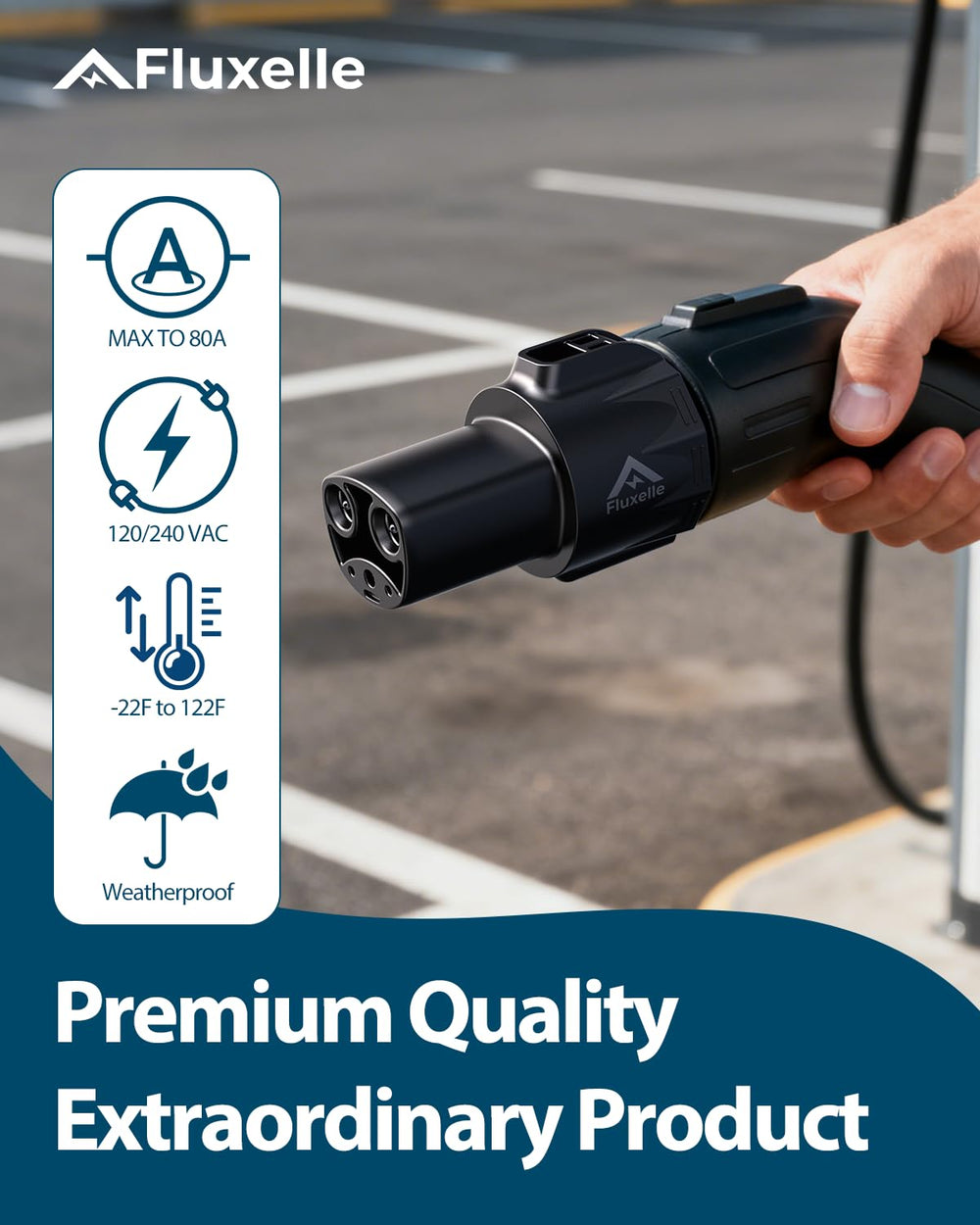 Fluxelle adapter with locking mechanism for secure connections during charging.