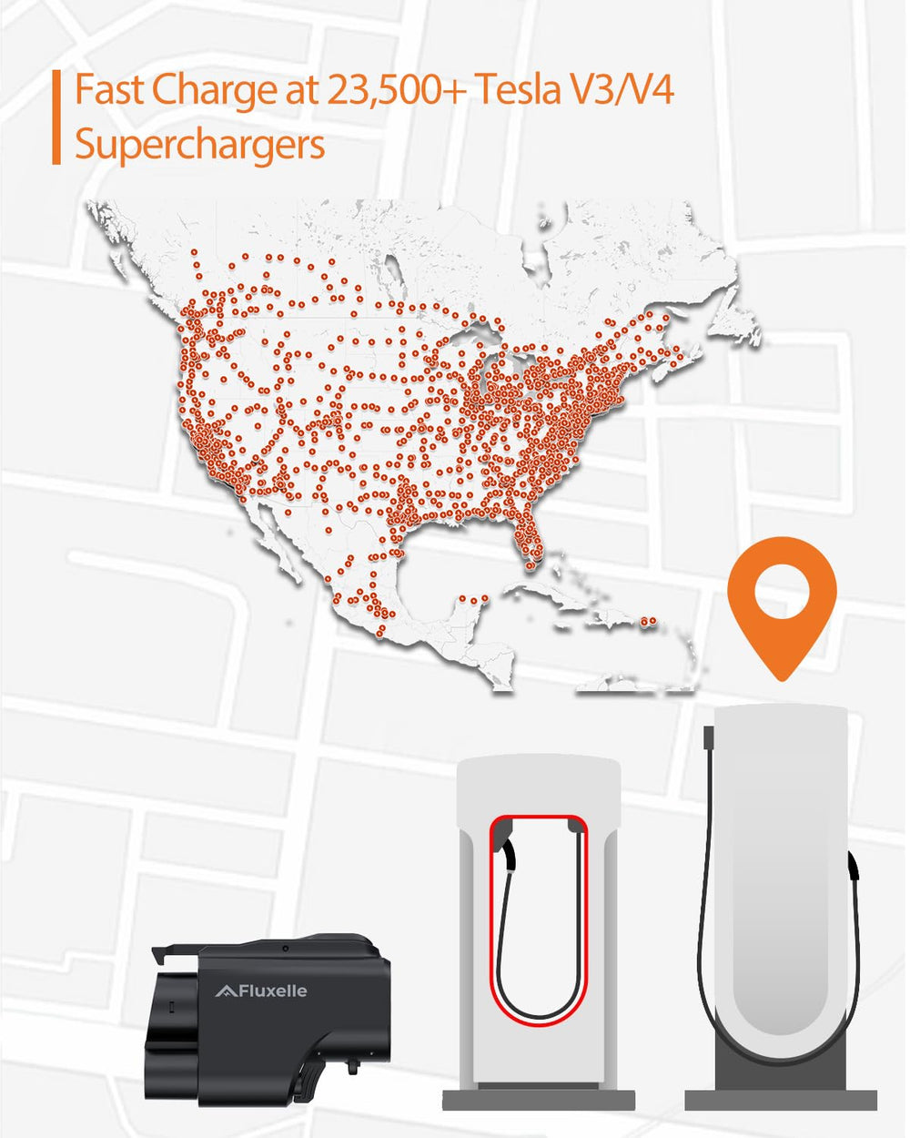 Fluxelle NACS to CCS adapter fast charging capability for high-power sessions.