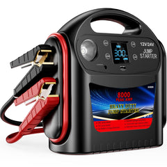 FlyAuto 8000A jump starter front angle shows compact heavy-duty power for gas and diesel engines.