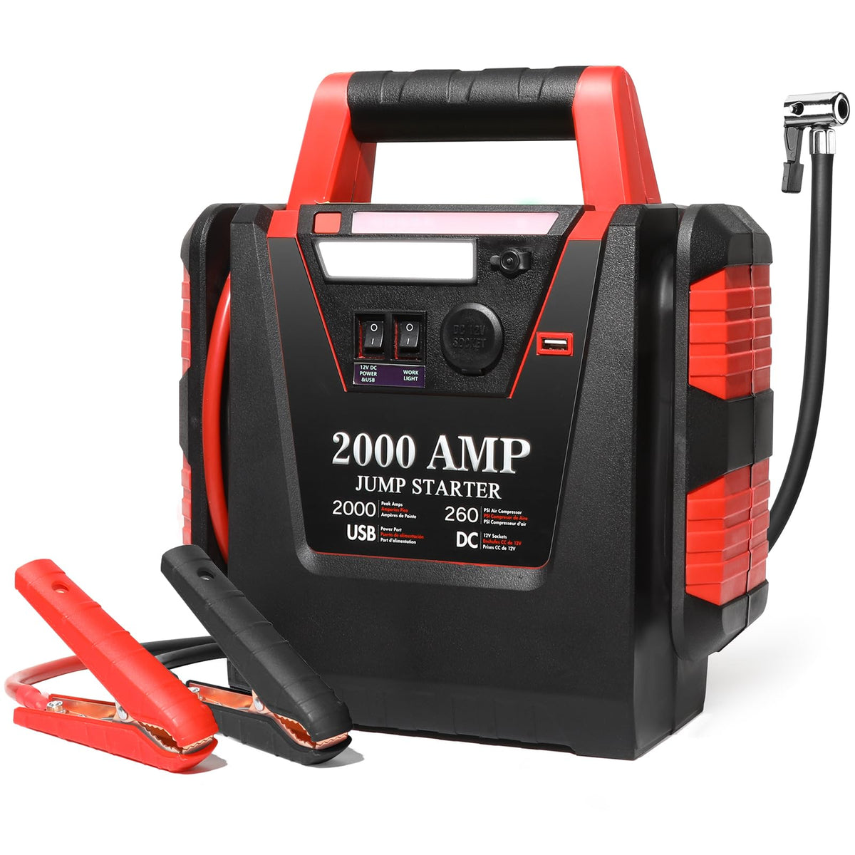 FlyAuto jump starter with air compressor powers a dead battery on the road