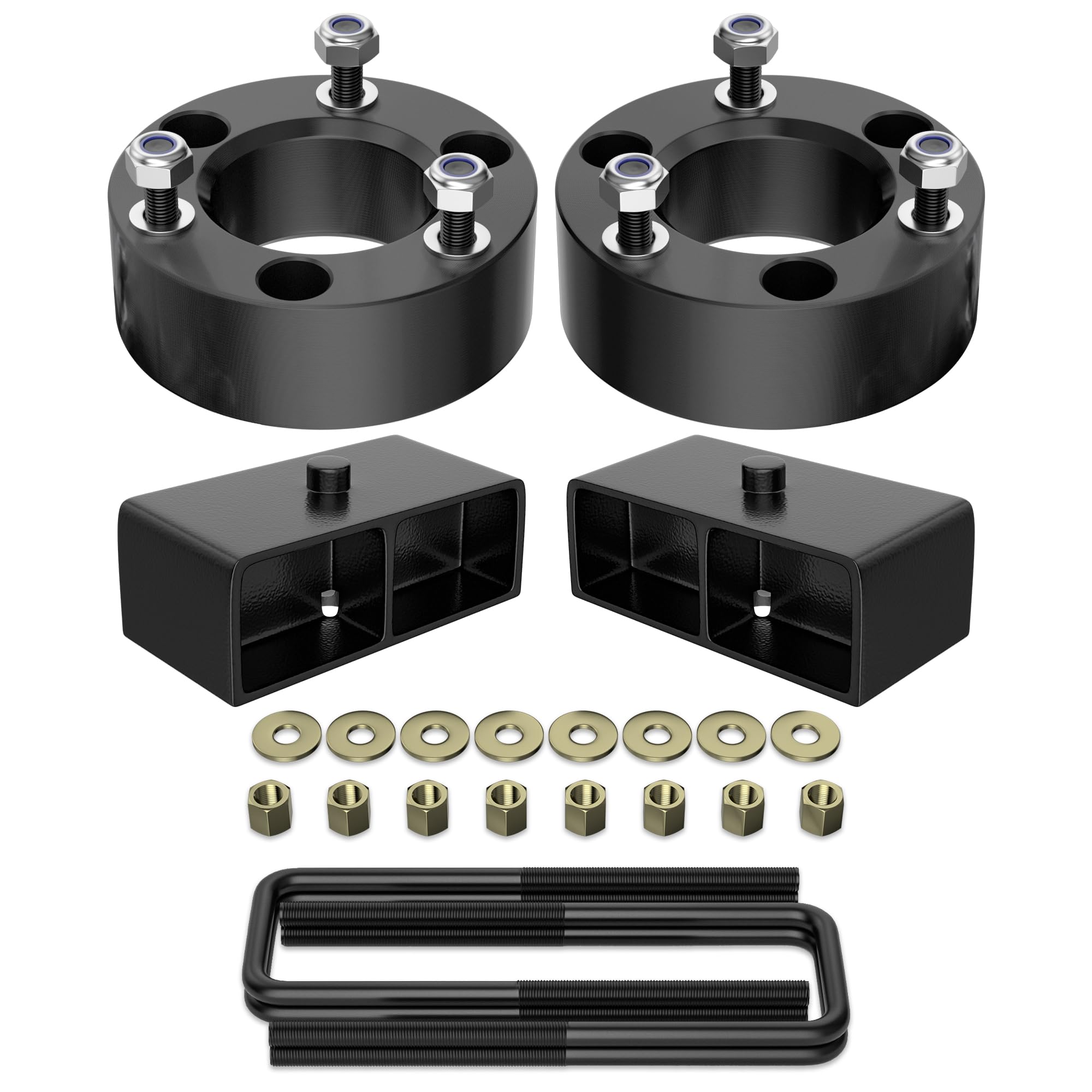 FLYCLE 3-front-2-rear leveling kit assembly view highlights quick lift without cutting