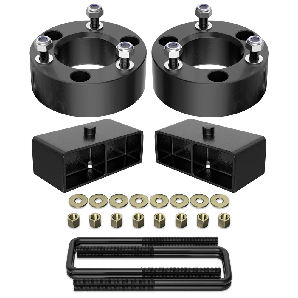 FLYCLE 3-front-2-rear leveling kit assembly view highlights quick lift without cutting