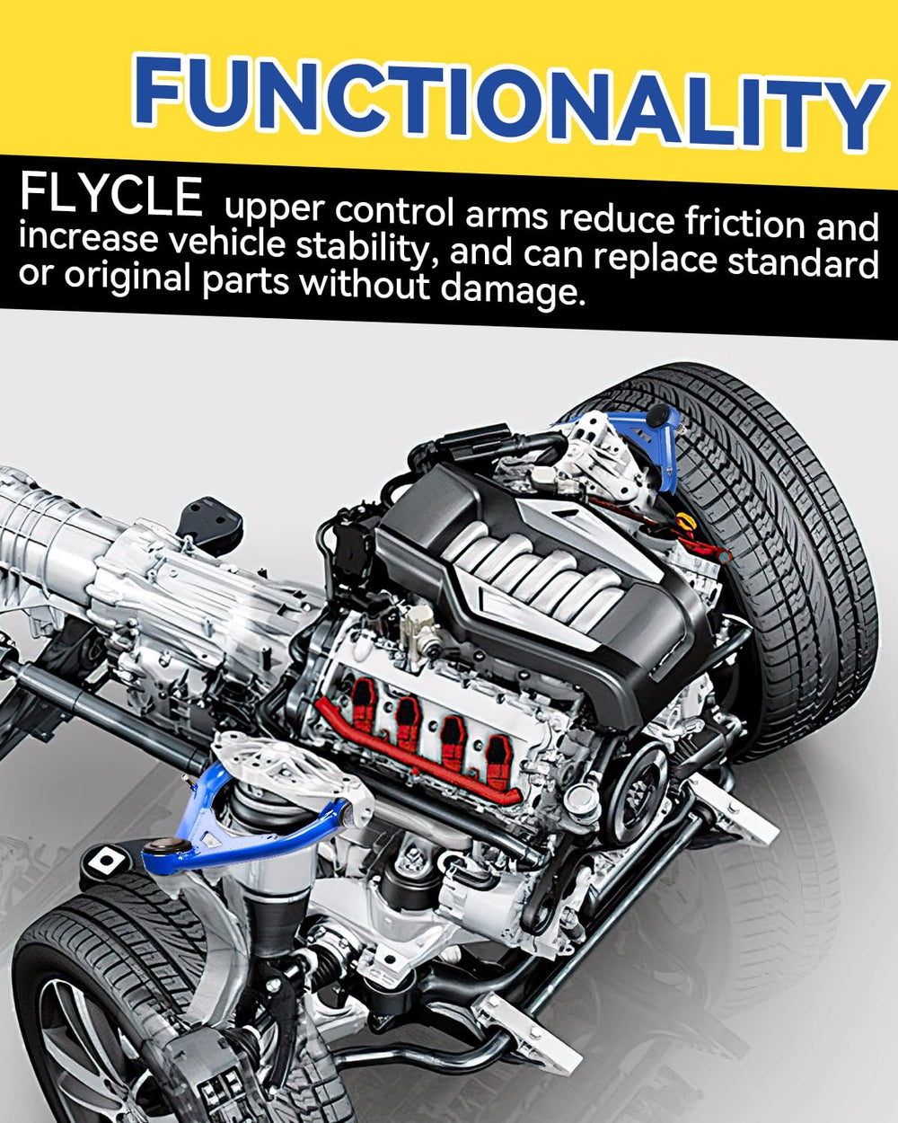 FLYCLE heavy-duty upper control arms suit lifted suspensions.