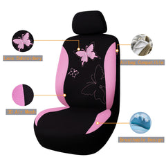 Flying Banner Butterfly front seat cover close-up shows easy installation.