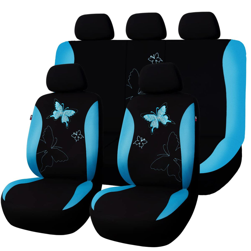 Flying Banner butterfly seat cover full set in mint blue lace enhances interior style.