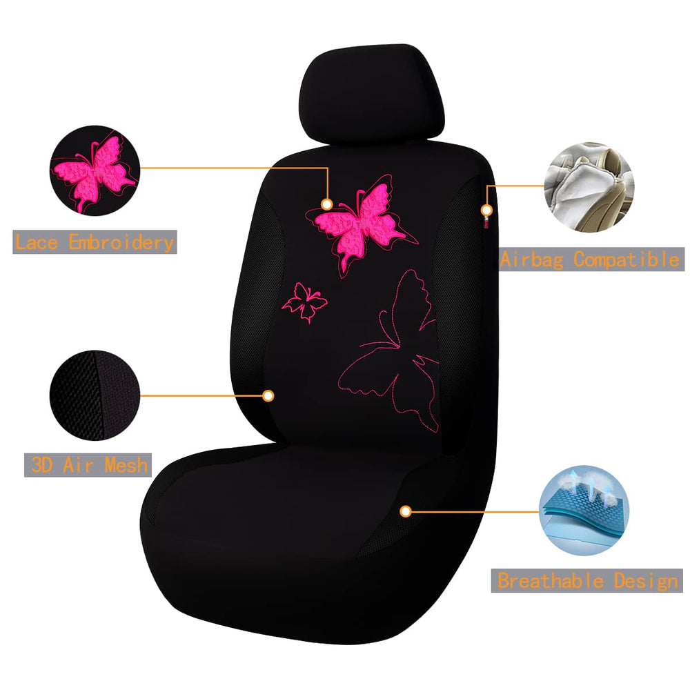 Flying Banner Butterfly lace pattern seat cover adds elegant texture and protection.