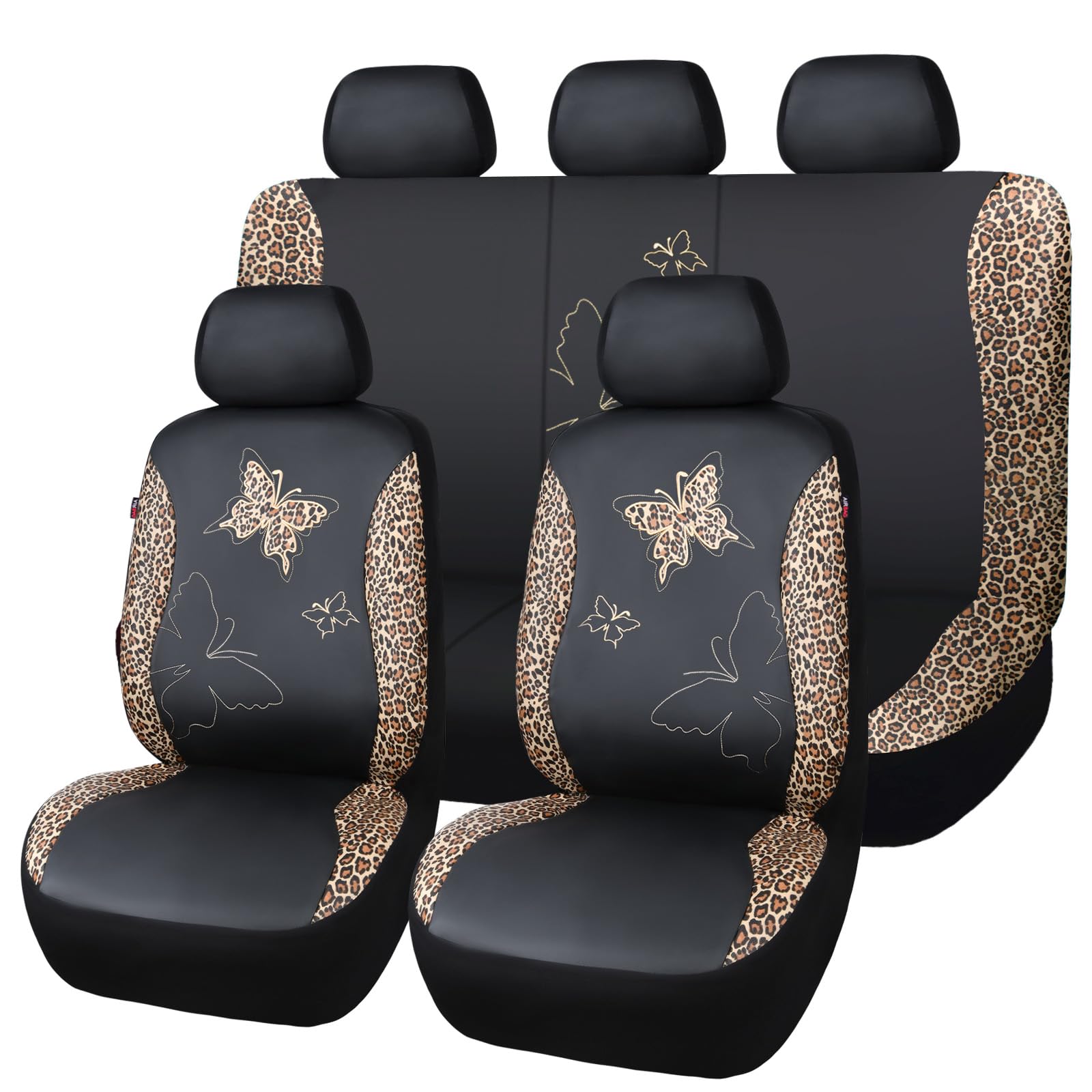 Flying Banner Butterfly seat covers in leopard brown, full set for refreshed interior