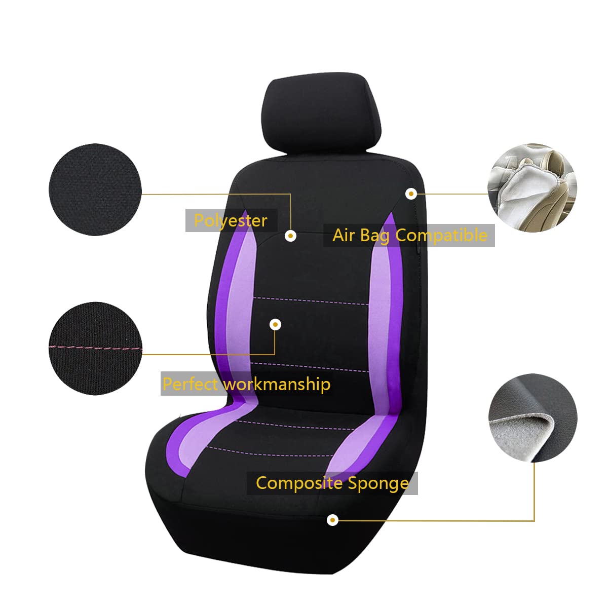 Flying Banner front seat cover closeup highlighting stitching and quality