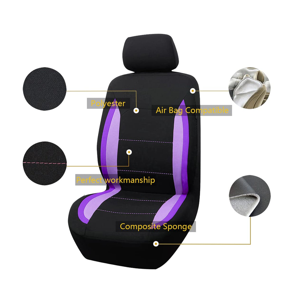 Flying Banner front seat cover closeup highlighting stitching and quality