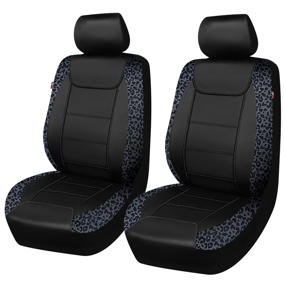 Flying Banner leopard gray velvet car seat cover protects seats while adding style.