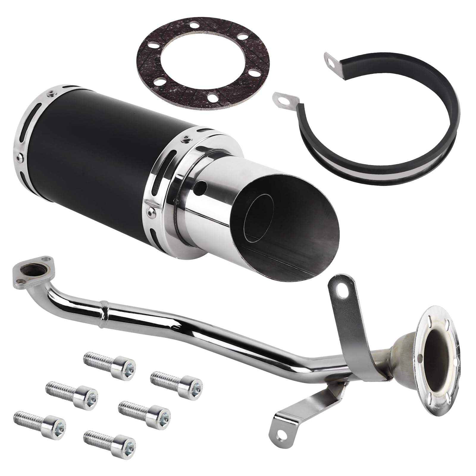 FLYPIG Gy6 packaged exhaust kit ready for DIY installation.