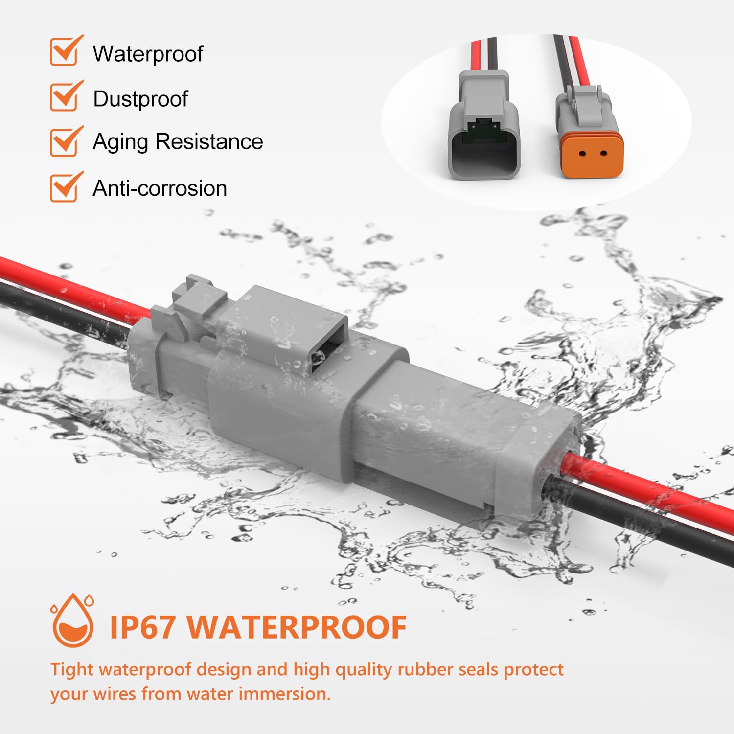 Flytuo DT 2-pin grey wiring harness ready for car, boat, or motorcycle use.