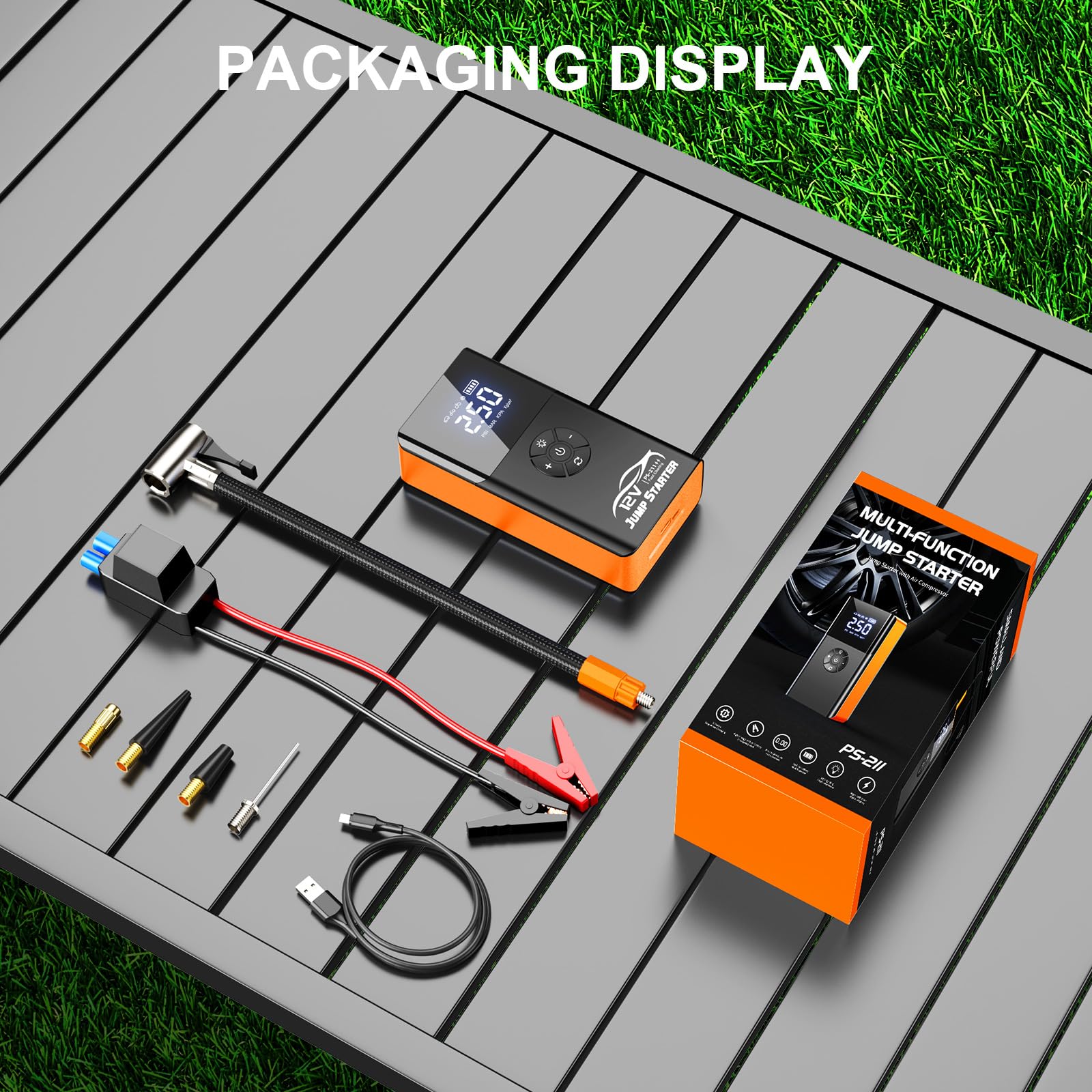 Compact all-in-one unit ideal for camping and daily car maintenance.