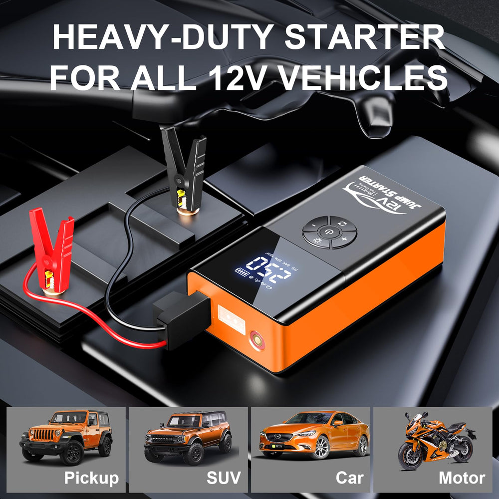 Cordless tire inflator with digital display inflates tires precisely.