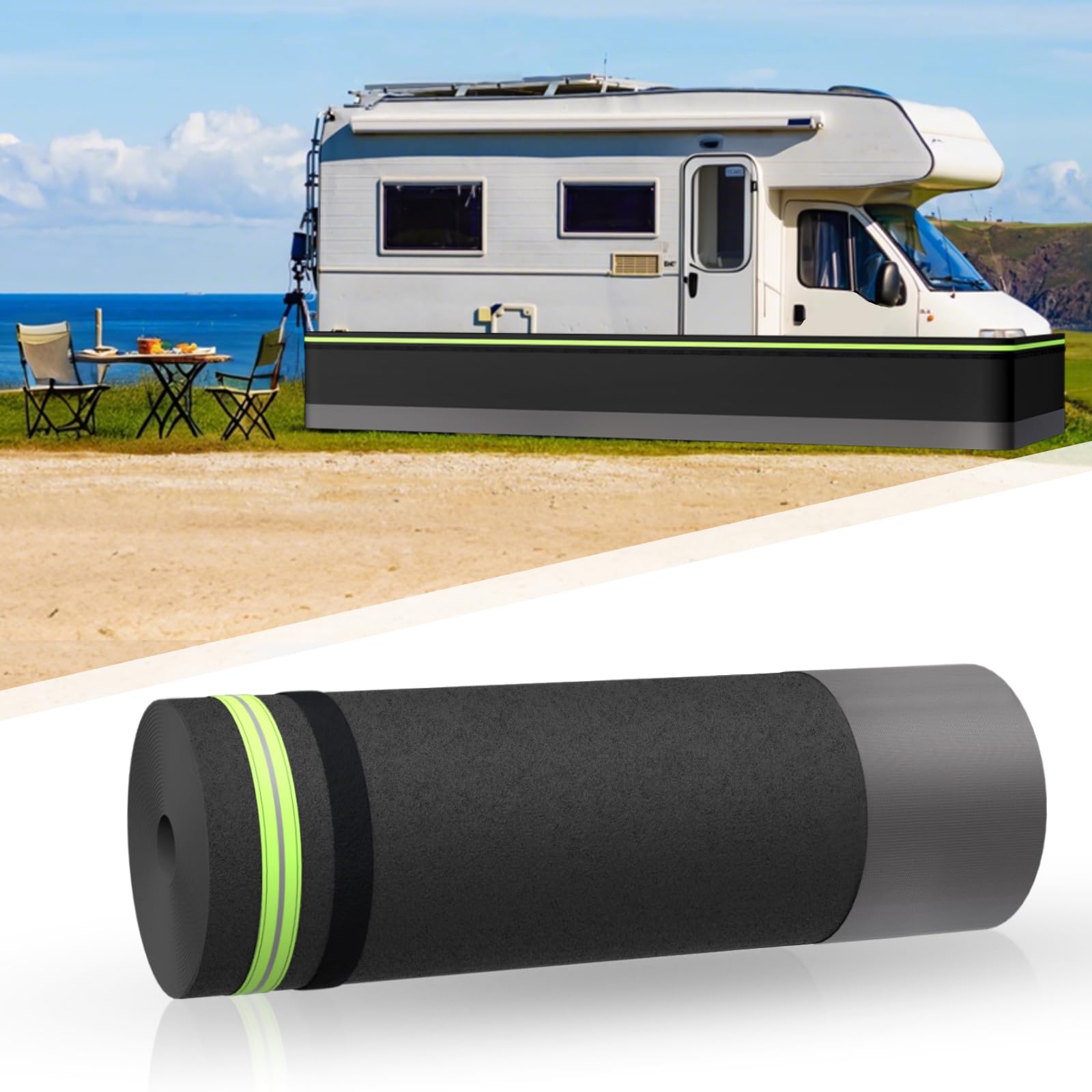 Fnylotusr RV Skirting side view shows quick setup for travel and protection.