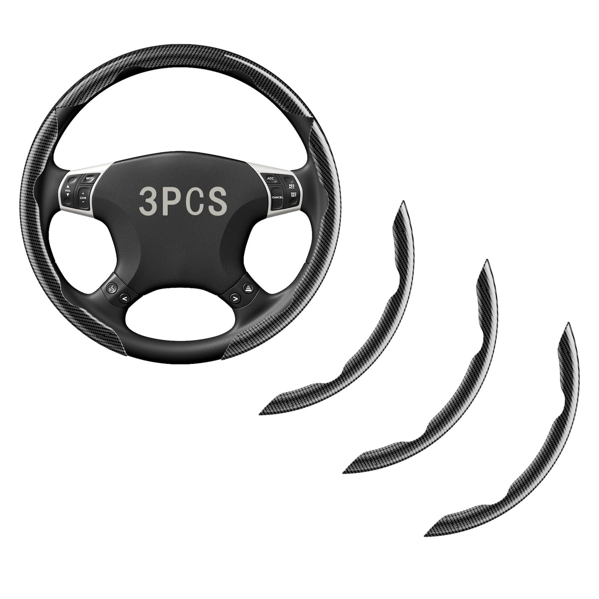 FOAN carbon fiber texture steering wheel covers with clip-on fit for anti-slip grip.