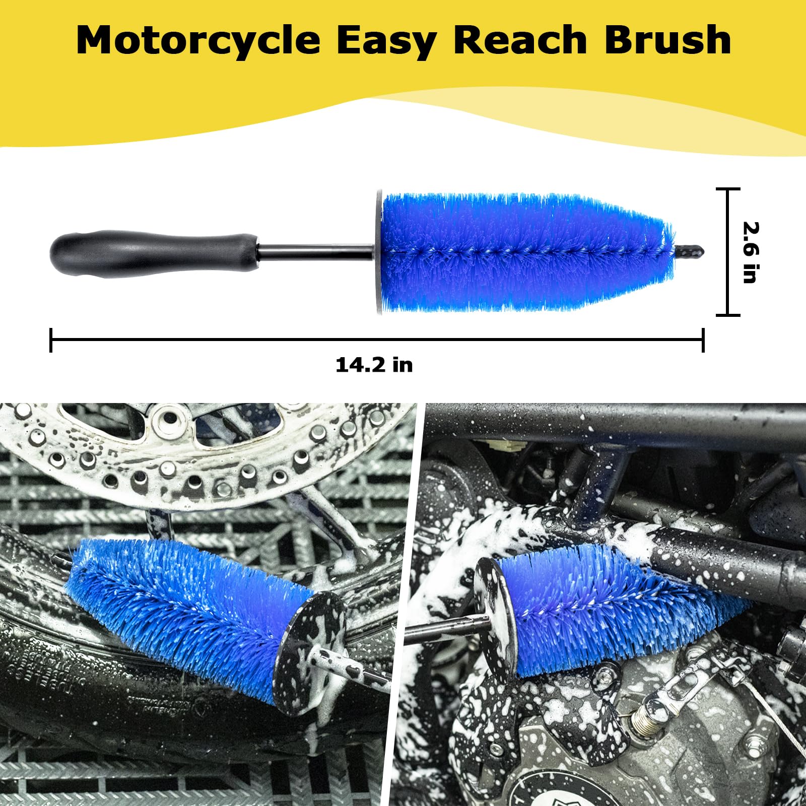 focopot Chain Brush removes heavy dirt and oil from motorcycle chains.