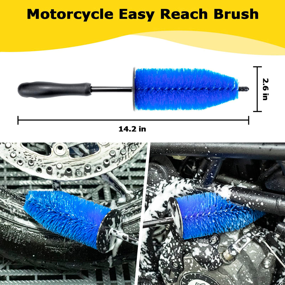 focopot Chain Brush removes heavy dirt and oil from motorcycle chains.