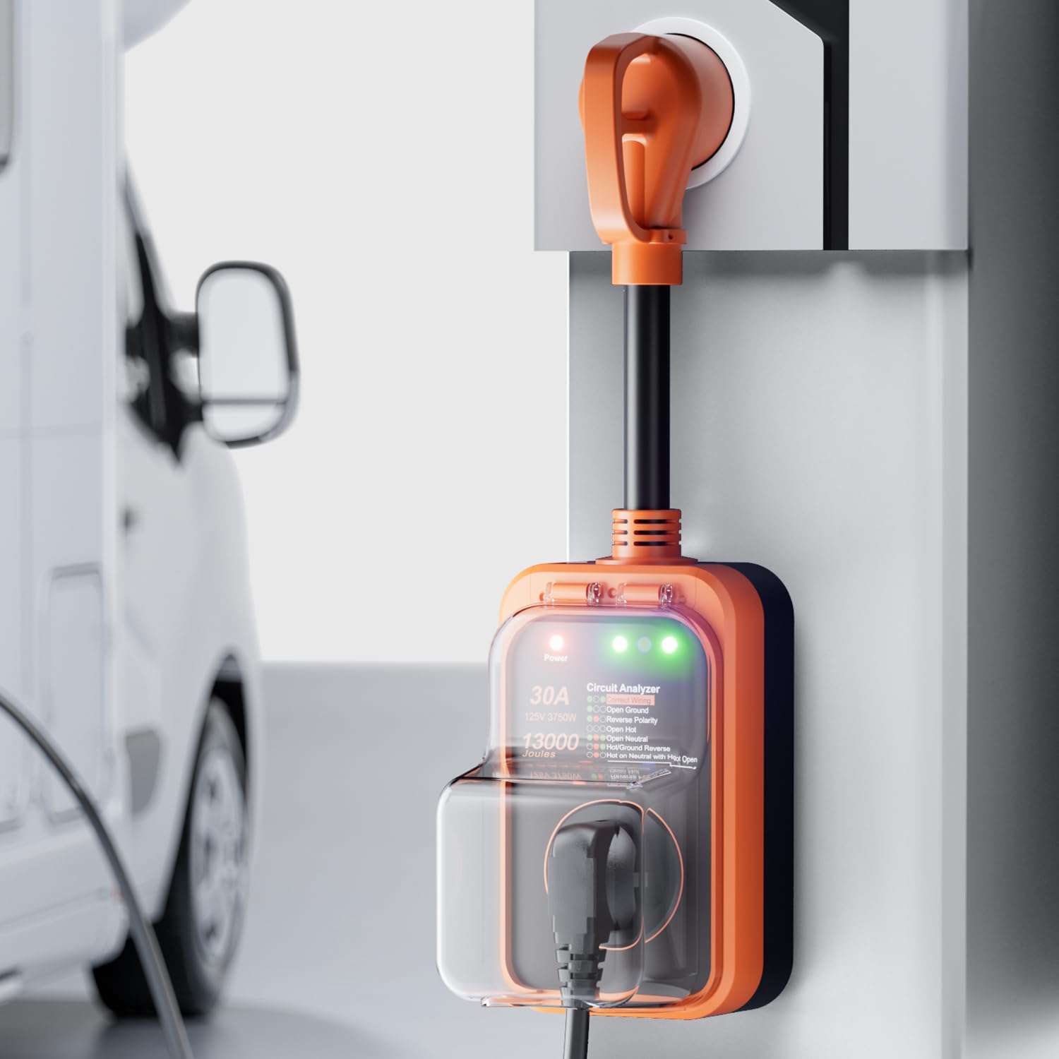 FOCSPROD RV surge protector ergonomic handles simplify safe connecting and disconnecting
