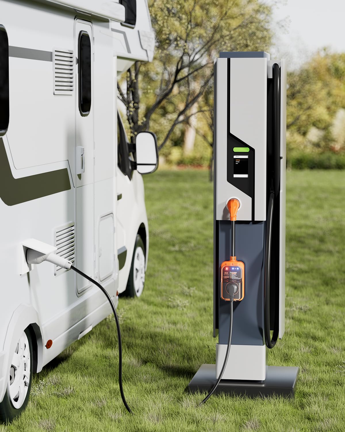 FOCSPROD RV surge protector right-angle plug enables tidy, space-saving hookups