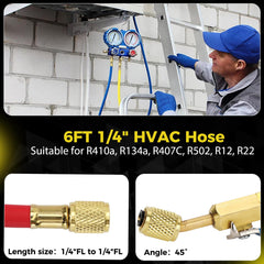 Foinwer color-coded handles in red blue yellow aid correct connections during HVAC work.