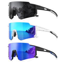 Foliful 3-pack polarized sunglasses with gray frame reduce glare and protect eyes.