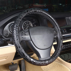 Follicomfy Comfort Leather steering wheel cover with rose crocodile texture for a secure, stylish grip.