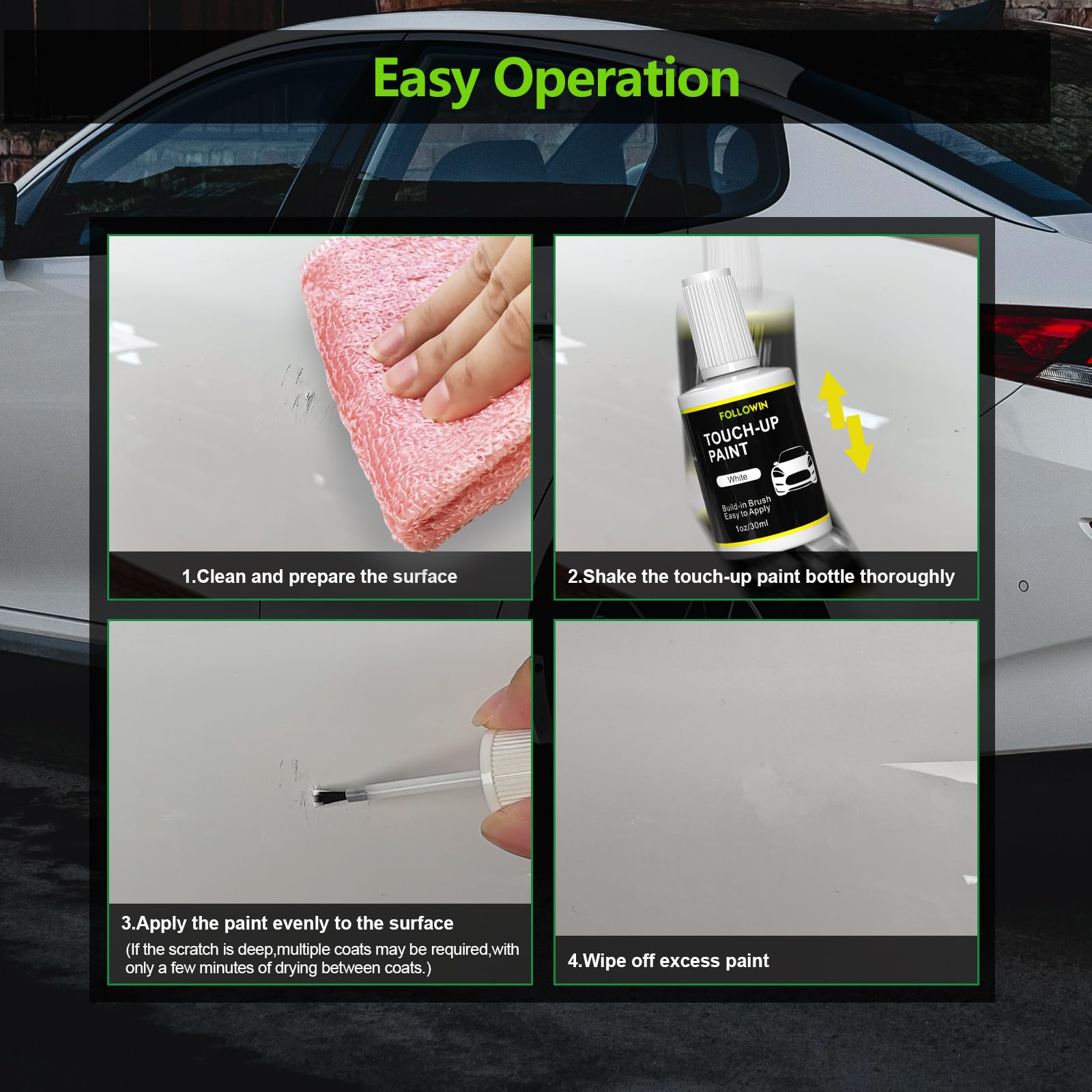 Followin DIY auto paint kit with tools for precise white repairs