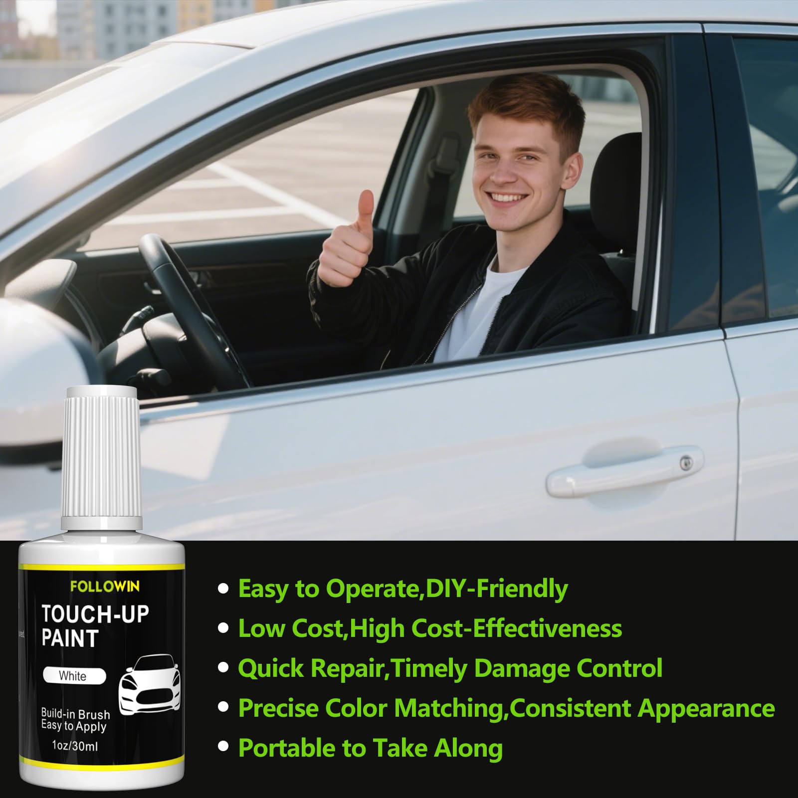 Followin precise color‑matched white paint maintains vehicle look after repairs