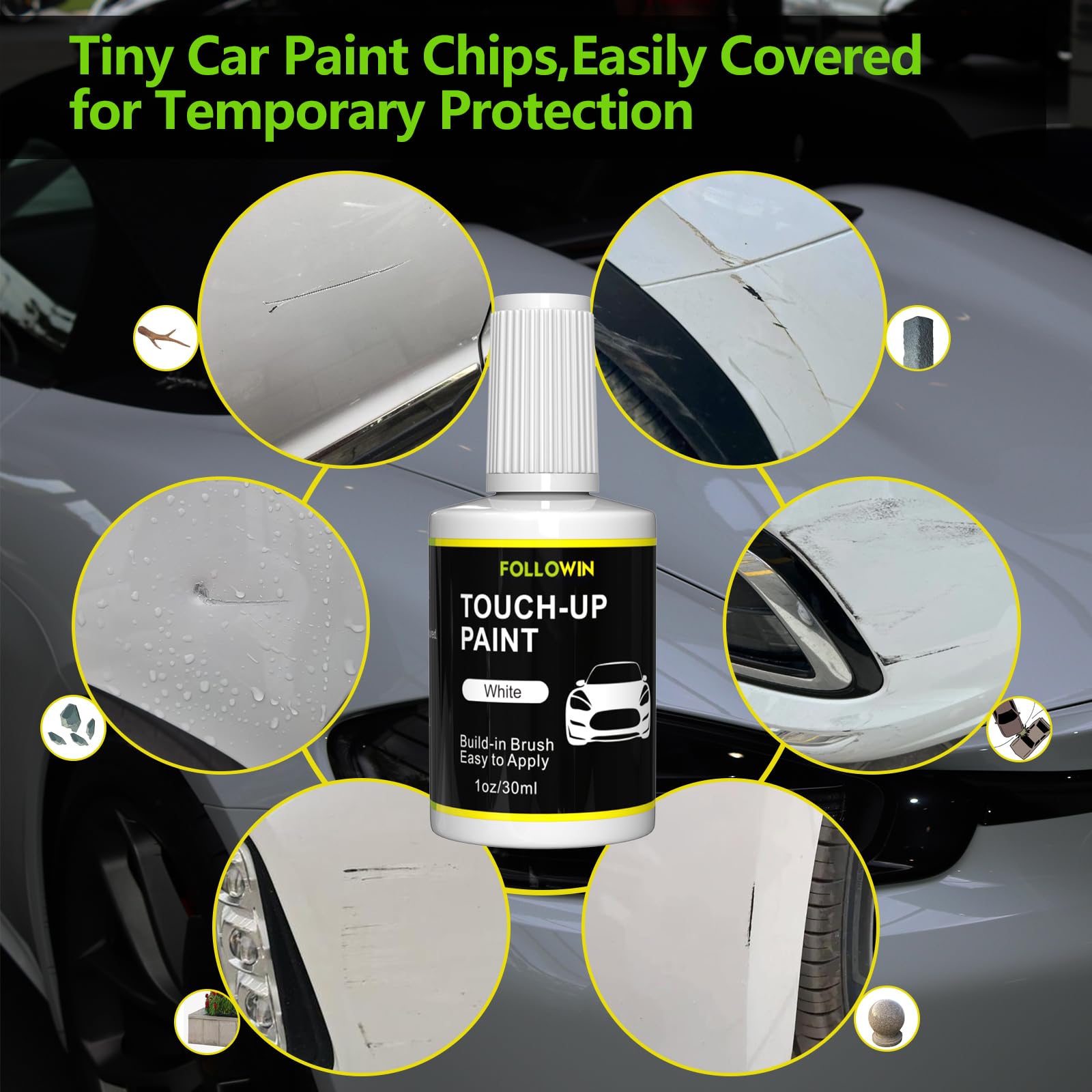 Followin 30ml white car paint bottle designed for swift color restoration