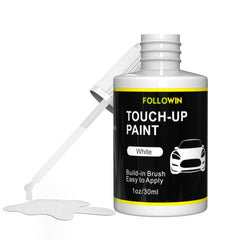 Followin white touch up paint bottle with built-in brush for quick DIY scratch repairs