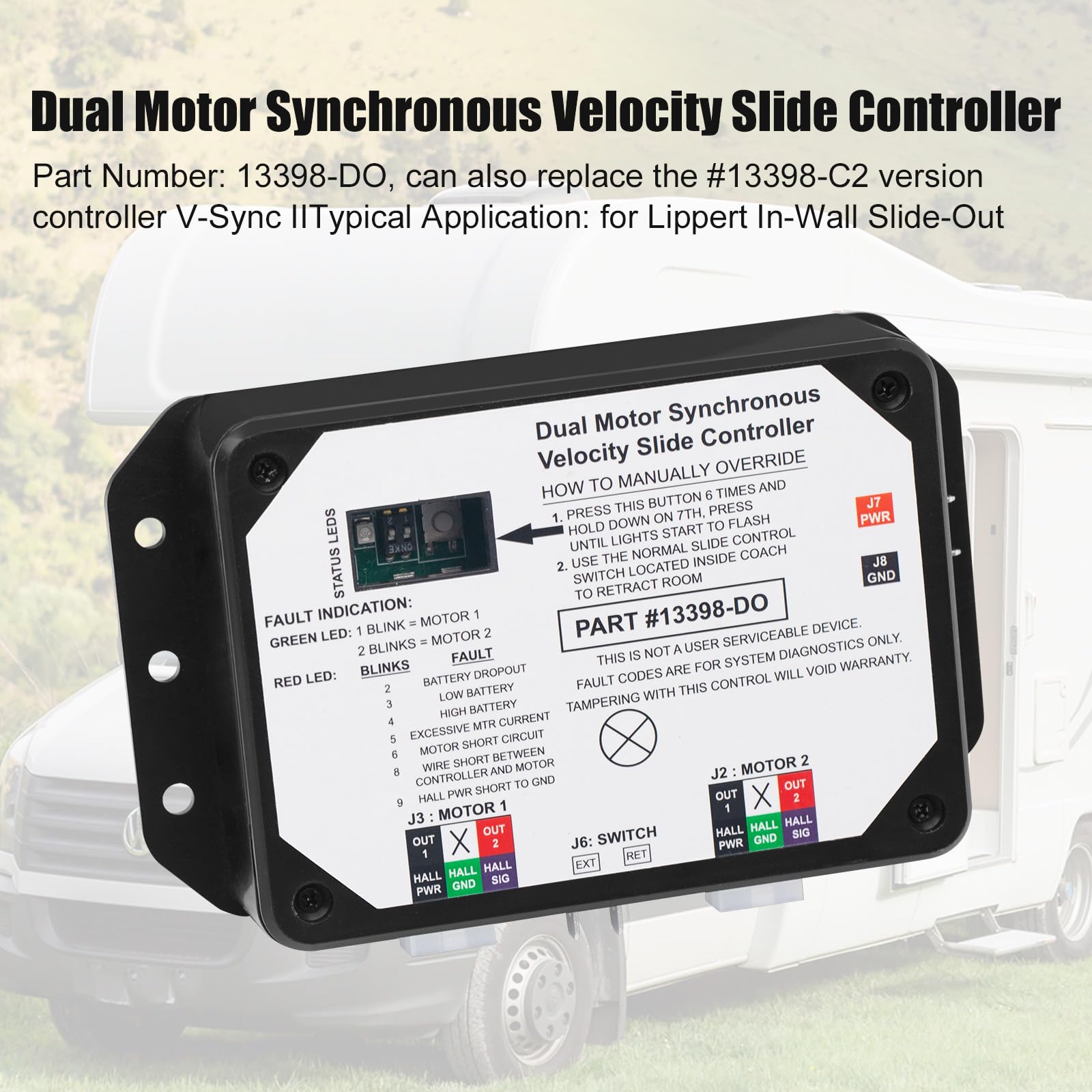 Folosem 13398-D0 dual motor controller back panel illustrating wiring and fit for Lippert systems