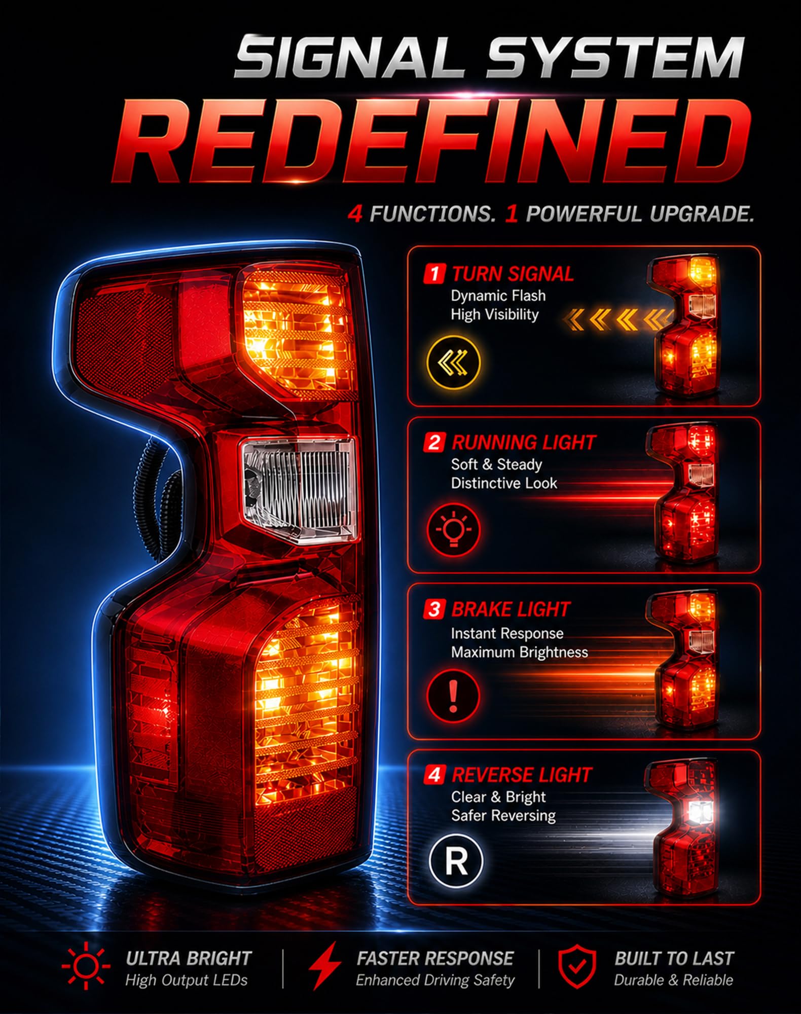 FOMIUZY halogen tail light assembly brake light for Silverado enhances visibility.