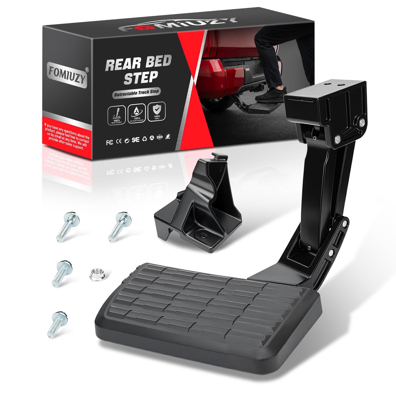 FOMIUZY rear bed step retractable with anti-slip surface for safer truck bed access